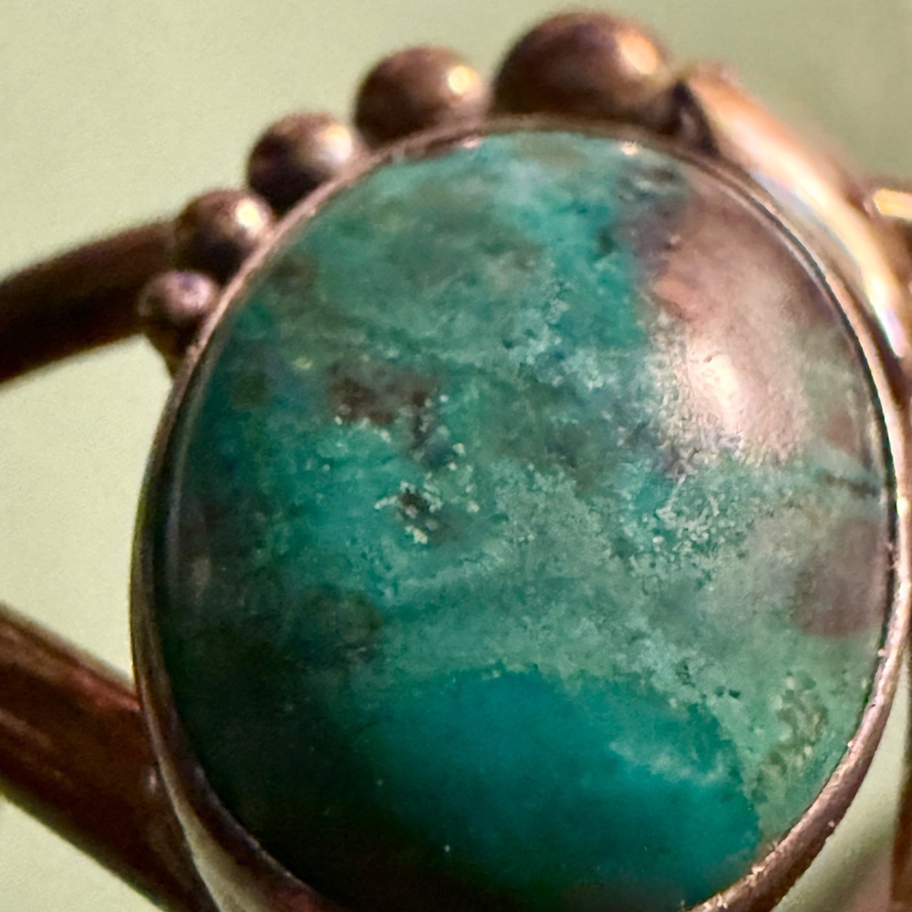 Signed Sterling Silver Turquoise Three-Stone Cuff Bracelet - Picture 8 of 15